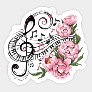 Piano Keys and Flowers Sticker